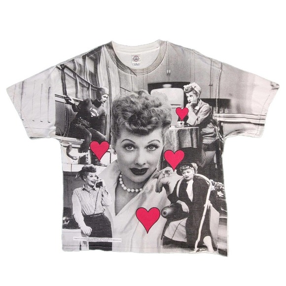 Delta Other - Vintage I Love Lucy Shirt Men XXL Black White Tee All Over Print AOP Y2K 2000s